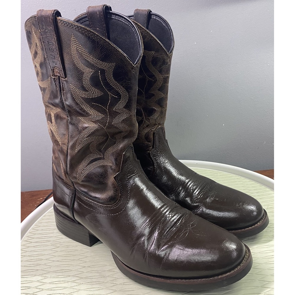 Justin Men Leather‎ Round Toe Western Brown Cowboy Riding Work Boots Sz.10 D